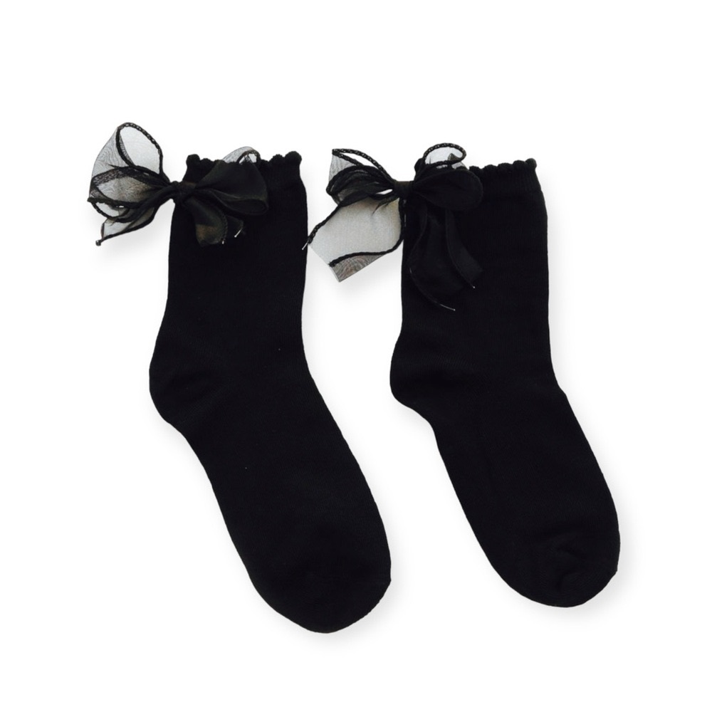 Tulle Ribbon Bow Socks Black